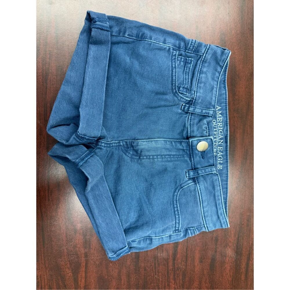 American Eagle Super Stretch Hi-Rise Shortie Blue Shorts Size 0